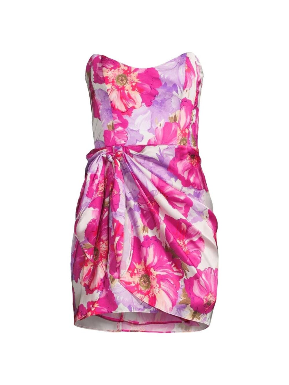 KATIE MAY Electra Floral Strapless Cocktail Dress Magenta Poppy Satin | Large